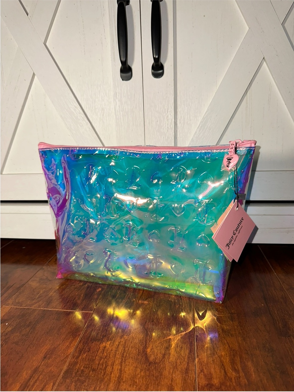 Juicy Couture Iridescent Holographic Cosmetic Pouch with Pink Trim